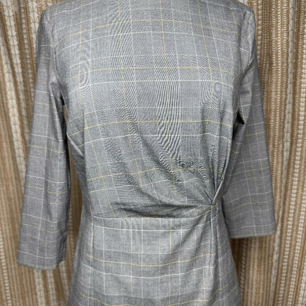 Mango Basics Gray Plaid Sheath Dress | Size 6 | 3/4 Sleeve Work Career